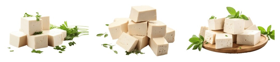 A display of cubed tofu, garnished with fresh herbs, showcasing its versatility as a plant-based protein source.