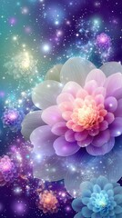 Colorful Abstract Floral Background with Starry Galaxy Effect