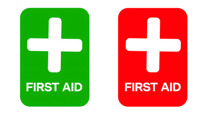 First aid sign in green and red 