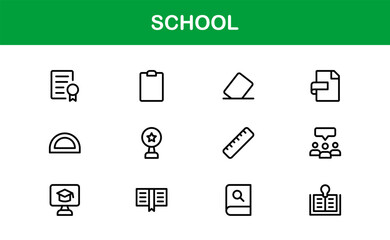 Premium School Icon Set Featuring Modern Vector Illustrations Perfect for Education Projects