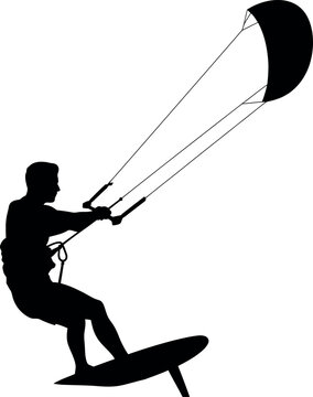 Kitesurfing silhouette on white background 