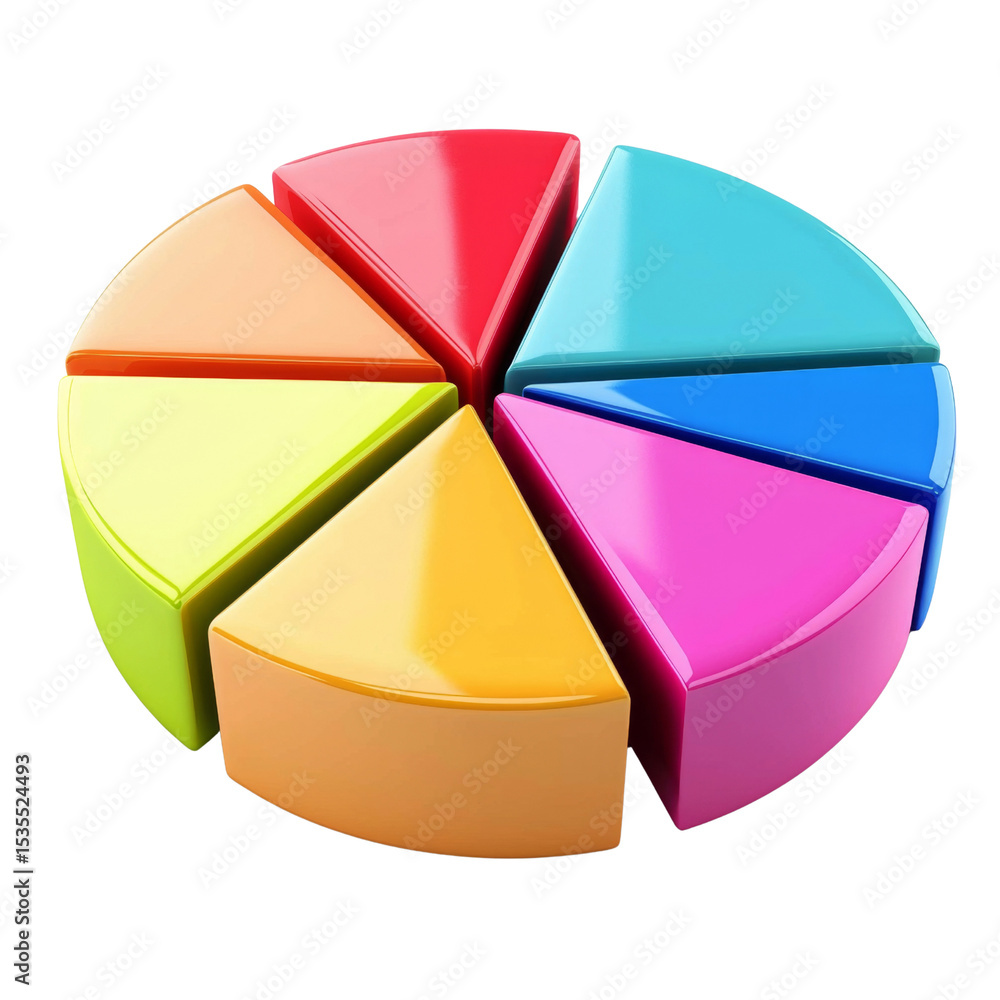 Poster Colorful pie chart segments arranged in circular shape, representing data visualization and analysis. This vibrant design is ideal for presentations and educational materials