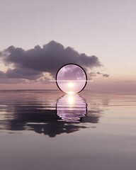 Serene Sunset Over Water with Abstract Circle Reflection Design