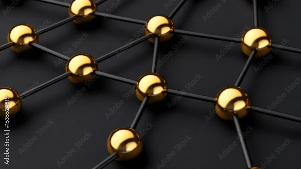 Poster abstract network design with golden spheres and black connections representing technology and innova