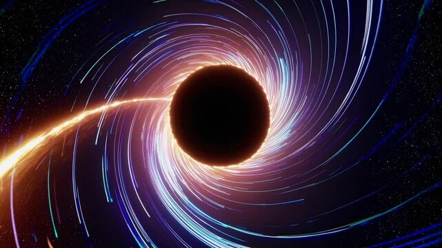 Cosmic Vortex: A mesmerizing digital visualization of a black hole, showcasing its immense gravitational pull and the celestial bodies swirling around it.