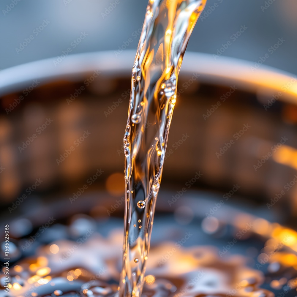 Poster pouring water: captivating close-up shot of water cascading into a sink, creating a dynamic display 