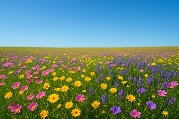 Vibrant Meadow Blooming Under a Clear Blue Sky