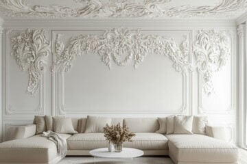 ultra quality picture of White living room with a beige sofa poster high detail