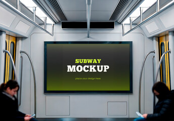 Horizontal Billboard Mockup Inside a Modern Subway Train