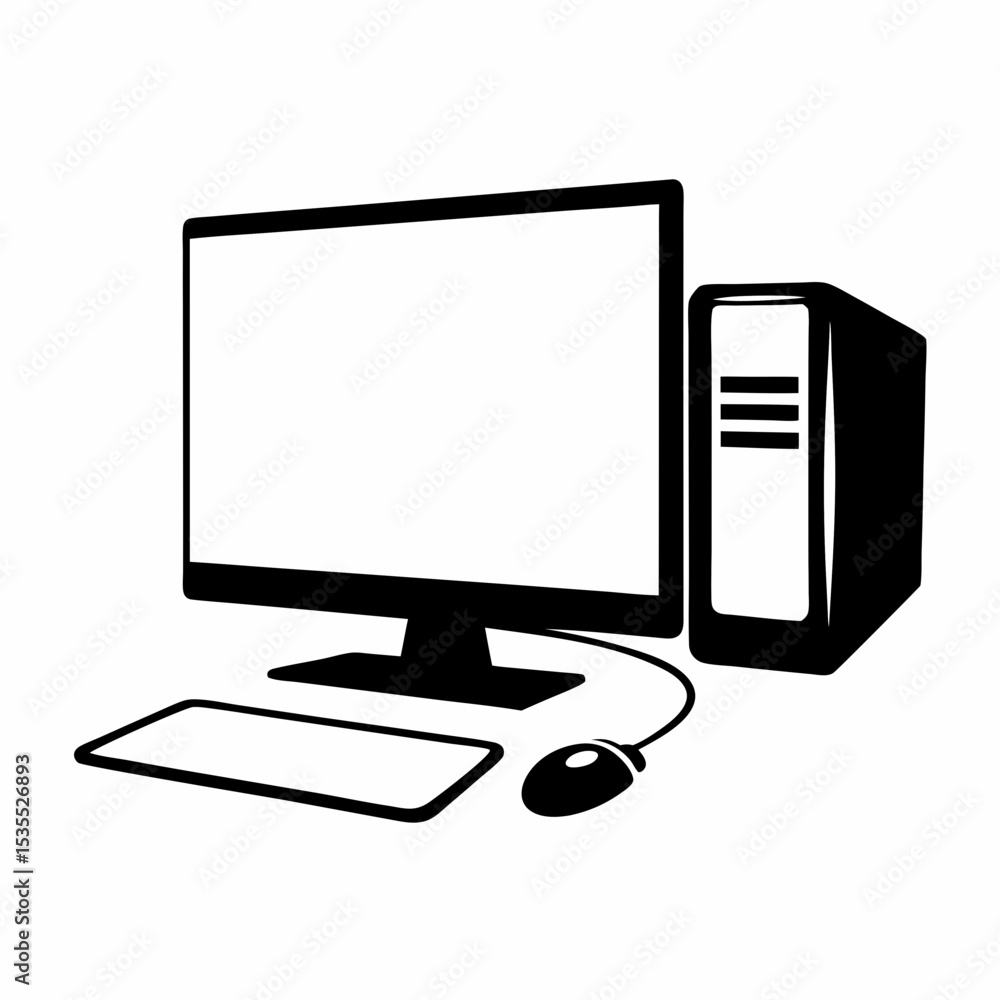 Poster desktop computer setup logo vector.