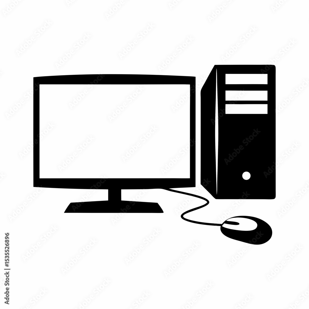 Poster desktop computer setup logo vector.
