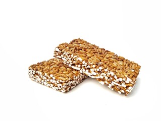 Puffed rice bars isolated on white background