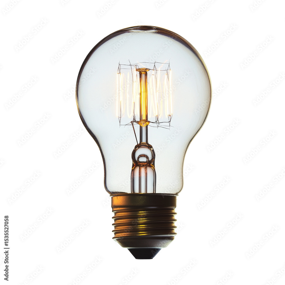 Poster vintage light bulb with glowing filament, showcasing its unique design and warm illumination. this d