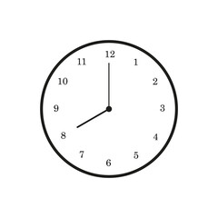 Simple Clock Illustration Showing Eight O'Clock on White Background Minimalist Style