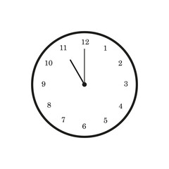 Simple Clock Face Illustration Showing Eleven O'Clock on a White Background Display