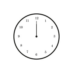 Simple Clock Face Illustration Depicting Twelve O'Clock on a White Background