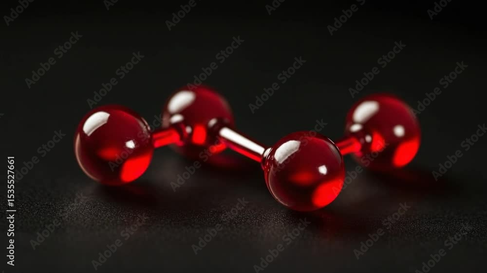 Poster macro close-up of a transparent red molecule model on a dark surface representing science