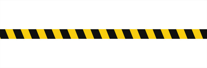 Warning tape with yellow and black diagonal stripes. Warn stop seamless line. Yellow and black caution tape border.
