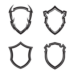 Obraz premium A collection of vector shields showcasing different silhouette designs in a variety of black and white styles for various purposes