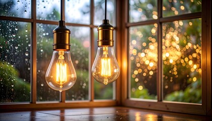 Obraz premium Warm lights in a rainy window