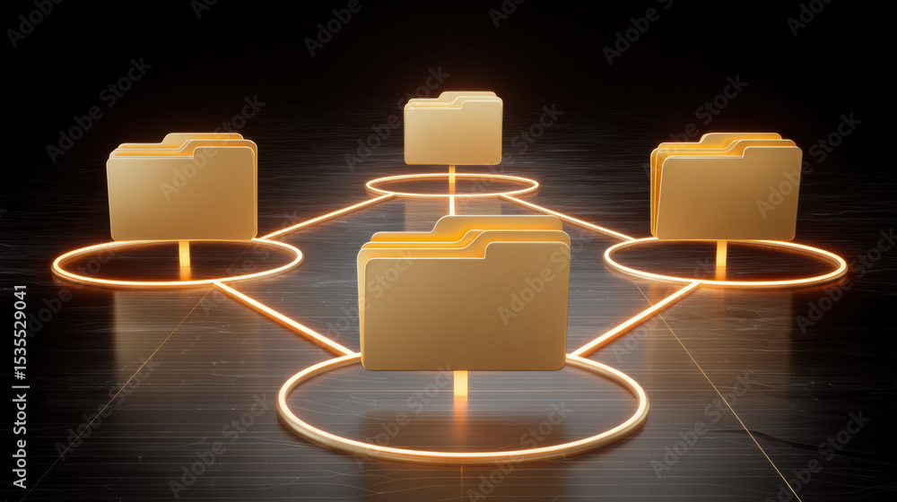 Poster digital folder icons connected network representing data transfer and sharing modern digital environ