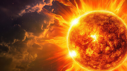 Extremely detailed and vibrant image of the Sun with intense fiery surface and glowing solar atmosphere, captu solar corona and solar activity in space