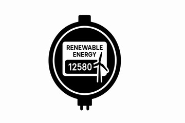 Black and White Renewable Energy Meter Icon with Wind Turbine A Symbol of Sustainable Power and Eco Friendly Energy Consumption Representing Clean Energy Solutions and
