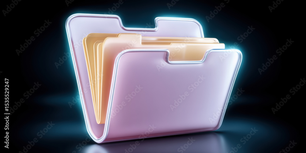 Poster digital folder icons glowing with data transfer concept in futuristic style on dark background for t