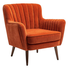 Naklejka premium stylish orange armchair with vertical stripes and wooden legs, perfect for modern interiors. This chair adds pop of color and comfort to any living space