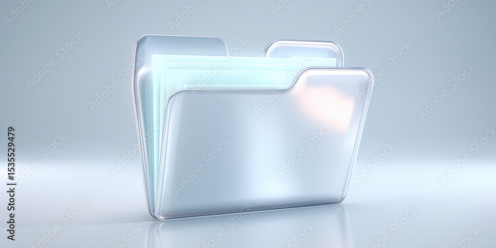 Poster digital folder icon represents data transfer with sleek modern design glowing softly in minimalistic