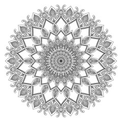 Mehndi Henna Drawing Circular Mandala pattern for tattoo, decoration premium product poster or painting. Decorative ornament in ethnic oriental style. Outline doodle hand draw illustration