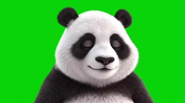 A sleepy 3D cartoon panda slowly falling asleep while sitting, loopable animation, green screen background