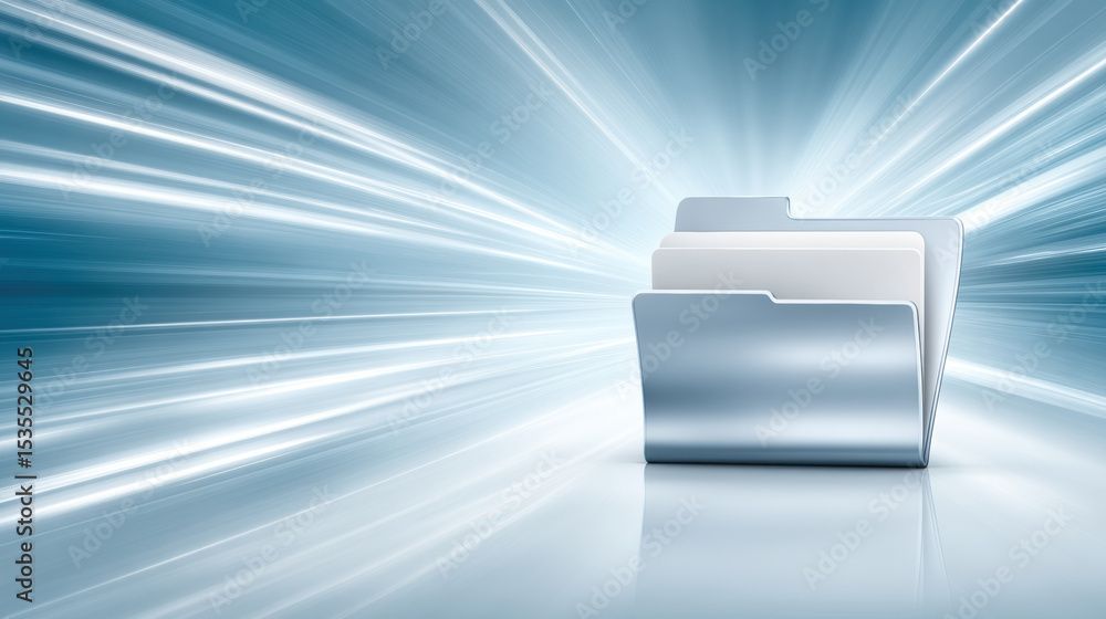 Poster digital folder icons symbolize data transfer with speed and efficiency futuristic environment convey