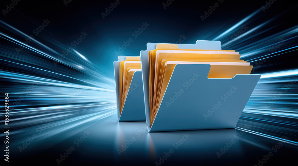 Aufkleber digital folder icons represent data transfer with speed and efficiency in futuristic concept of file