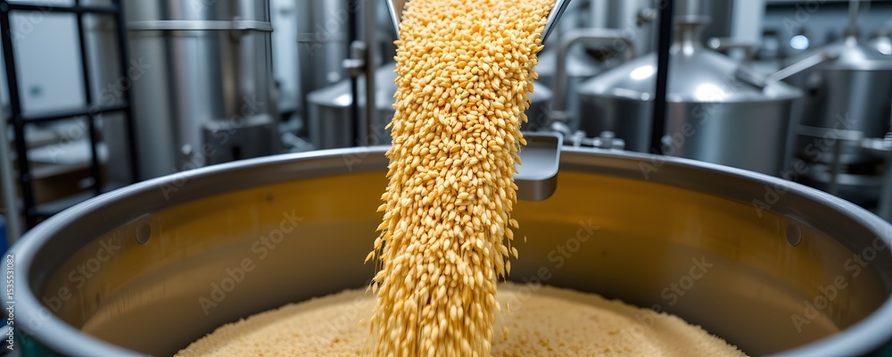 Poster grain filling: close-up shot capturing grains flowing into a container, creating a captivating scene