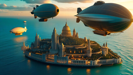 Obraz premium Colorful hot air balloons flying over a lake and river on a summer day