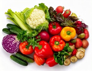  Colorful set of vegetables of red and green color isolated on white background top view, des.jpg