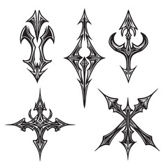 Intricate gothic inspired silhouette ornament collection featuring decorative crosses and arrowhead designs for tattoo or decorative use