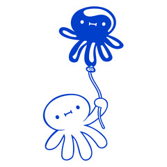 Octopus holding balloon cute child happy cartoon Isolated Vector Graphic Design Illustration
