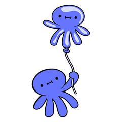Octopus holding balloon cute child happy cartoon Isolated Vector Graphic Design Illustration
