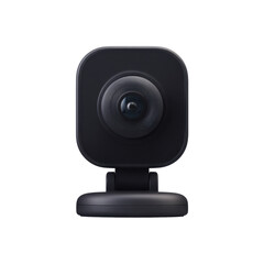 A compact, black webcam with a modern, rounded design, a transparent background