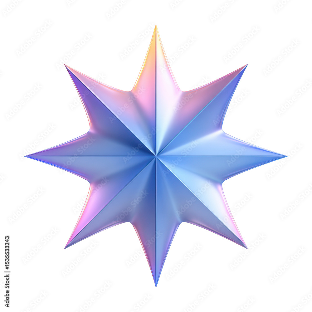 Poster abstract star object has a smooth, glossy material and features a unique design, with eight pointed 
