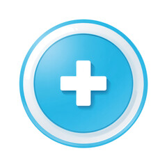 Fototapeta premium Round button design featuring a light blue background and a prominent white plus sign in the center, a transparent background