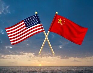 Fototapeta premium Flags of Soviet Union and Usa crossed on the sticks in the original colours 