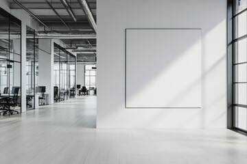 Modern office interior with blank wall sign