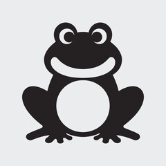 Minimalist Black and White Smiling Frog Silhouette Illustration.eps