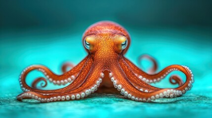 Obraz premium bioluminescent bay and marine life with dark water. Octopus camouflaged against glowing bay floor, subtle light pulses tracing its movements