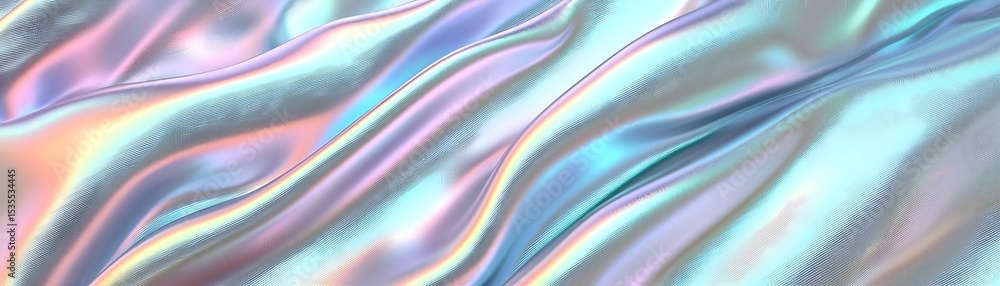 Poster shimmering iridescent silk fabric texture with soft waves and colorful reflections for elegant desig