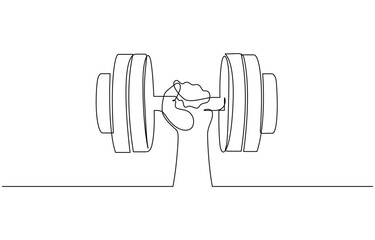Single Line Drawing Arm Hand Gripping Dumbbell. Strength Training Minimalist Vector. Dumbbell Lifting Hand Icon Fitness and Strength Concept, pro vector minimal.