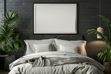 High Quality Image of Mock Up Poster Frame in Bedroom and Black Frame